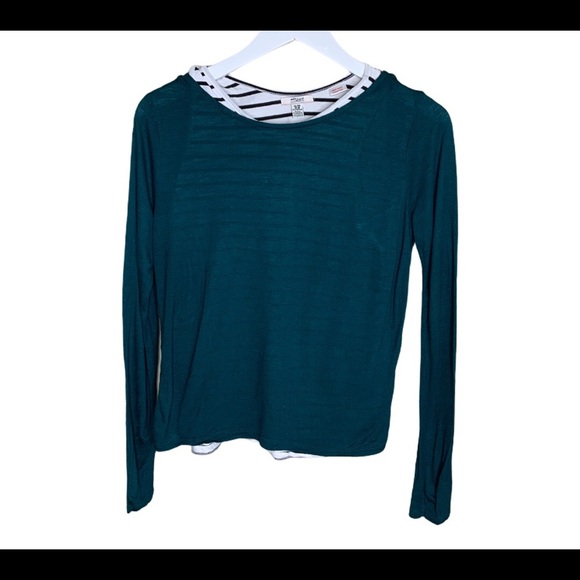 SILVER JEANS 2 In 1 Stripe Tee With Long Sleeves & Twist Back Green Girl Age 14Y - Picture 3 of 7